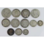 GB Silver (12) 19thC assortment, mixed grade.