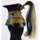 Lancers Cap complete with horse hair plume and chin strap, EDVII helmet plate, W/D marked on