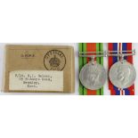 Royal Air Force related pair of WW2 boxed medals, War & Defence with Slip, ribbons & box to F/Lt. (