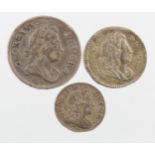 Maundy Oddments (3) George I: 3d 1727 slightly bent aVF, 2d 1717 slightly mis-struck nEF, and 1d