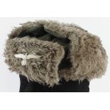 German winter artificial fur soft cap, maker marked, service wear.