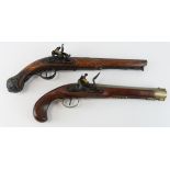 Flintlock replica Pistols, metal construction with wooden stocks, actions cock at all stages on both