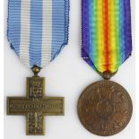 Italy Merito Di Guerra cross and Belgian Victory medal.