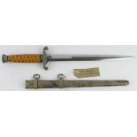 German 3rd Reich Army Officers dagger with scabbard, blade maker marked 'J A Henckels Solingen'.