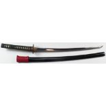 Japanese Sword with scabbard, Tang unsigned, cutting edge approx 22" inches. Total length approx 32"