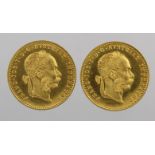 Austria 2x restrike gold Ducats 1915, UNC (total 0.2214 troy oz AGW)