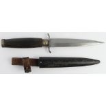 Imperial German Officers WW1 Trench knife, slim pointed blade 6" inches. "S" quillons, smooth wooden