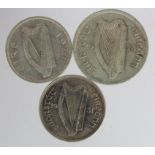 Ireland (3) silver: Halfcrown 1928 VF, Florin 1931 GVF, and Florin 1941 VF