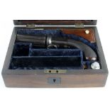 Fine cased Pepperbox 6 shot percussion revolver circa 1845-50. Six fluted barrels with English proof