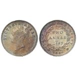 India, East India Company, silver 2 Annas 1841, KM# 459.1, iridesent AU