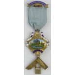 Masonic Past Master silver & enamel medal, Elwy Lodge No. 4721. Reads on the back of the square