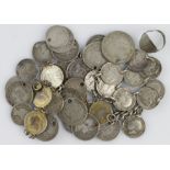 GB Silver Coins (45) 19th-20thC, all holed or mounted.