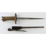 Webley Mk6 bayonet with scabbard and leather strap. 'Patent No17143/16'.