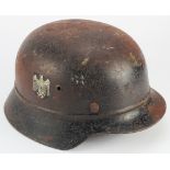 German Single Decal WW2 army helmet with original liner, owners name "H. Gopp" inside rim. Rim maker