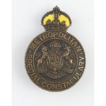 Police, WW1 bronze Metropolitan Special Constabulary Sergeants badge (Yellow enamel to crown), round