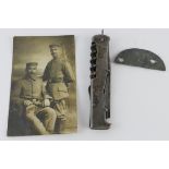 WW1 Imperial Germany Solidiers Mercator DRGM marked pocket knife with corkscrew, tin opener and