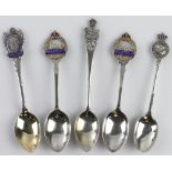 Regimental silver & enamel spoons (5) comprising 2x Assam Bengal Railway Battn, Bombay Baroda