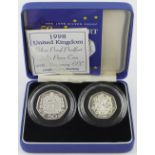 Royal Mint: The 1998 Silver Proof 50p Piedfort (2-coin set) including 1992-93 EU Presidency 50p