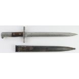 Swiss M1918 bayonet with steel scabbard, blade maker marked Elsener Schwyz Victoria. Crossguard