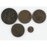India, East India Company (5) Bombay and Madrass Presidencies copper coins, early 19thC, F-EF