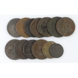 Tokens (13) 18th-19thC assortment, mixed grade.