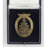 German Kriegsmarine destroyer War badge unmarked in case.