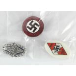 German National Socialist DAP badge and two others.