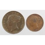 Isle of Man Victorian copper (2): Halfpenny 1839 GVF, and Farthing 1839 GF