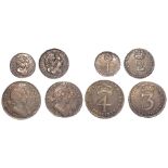 Maundy Set 1692 (3d GV below bust), mixed grade: 4d Fine, 3d GVF, 2d nEF, 1d EF. D. Seaman