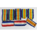 Medal ribbons, British WW1 original issue, all full length, 1915 Star, BWM and Victory. (8)