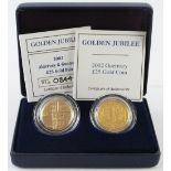 Guernsey & Alderney £25 two-coin set 2002. Gold Proof aFDC boxed as issued