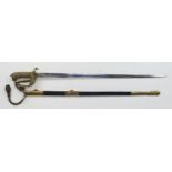 Sword, a very good 1827 Pattern Naval Officers Sword, etched 30" inch blade with crown & anchor.