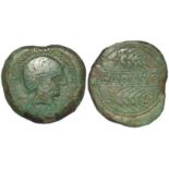 Celtic Iberia (Spain): Carmo (Carmona, Seville) AE As 32mm, 200-150 BC. Obv: Male head r. inside