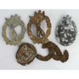 German WW2 Relic award badges including Infantry Assault, Tank Battle and marksman’s lanyard all