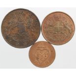 India, Bombay Presidency, British East India Company copper (3): Half Anna 1834 KM# 253, GVF;