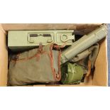 Box of various Machine Gun items to include Ammo Tin, Gunners Kit, spare Barrel Case, Drum Magazine,