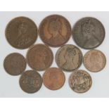 India (10) East India Company and Raj copper coins, mixed grade.