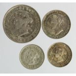 Ceylon (Sri Lanka) Victorian Silver (4): 50 Cents 1893 nEF, 25 Cents 1893 nEF light scratch, 10