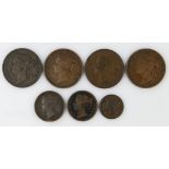 Straits Settlements (Singapore & Malaysia) (7) Victorian copper coins, mixed grade.