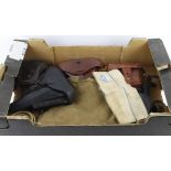 Box of WW2 items to include Bren Gun Case Catcher, Bren Sling, Bayonet Frogs and Holsters (Qty)