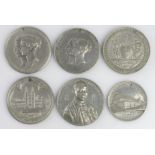 British Commemorative & Prize Medals (6) 19thC white metal, interesting pieces such as 'Chun Ah-