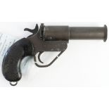 Signal Pistol, an Enfield 1" Calibre steel signal pistol, barrel 6", Birds head plastic grips (