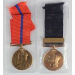 Police medals Victorian 1887 Jubilee medal with 1897 bar and ERVII Coronation medal both