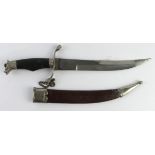 Imperial German Hunting / Trench Knife. Curved, clipped back blade 8". Silver plated "S" quillons,