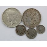 USA Silver Dollars (2) 1886 & 1922 both GVF along with two buffalo nickels and a silver dime