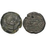 Celtic Iberia (Spain): Ulia (Montemayor, Córdoba) AE As 30mm, 50 BC. Obv: Female head to the