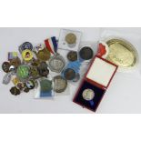 Commemorative Medals, Tokens, Badges & Forgeries (34) ancient to modern; noted Butlins badges, Queen
