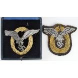 German Luftwaffe Combined Pilot Observer badge in fitted case plus matching bullion version.