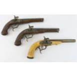 Percussion type pistols (x3) matching pair of "Forsyth Patent" percussion duelling pistols,