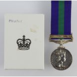 GSM QE2 with Canal Zone clasp named (AC2 R W Simpson (4094364) RAF). With box of issue